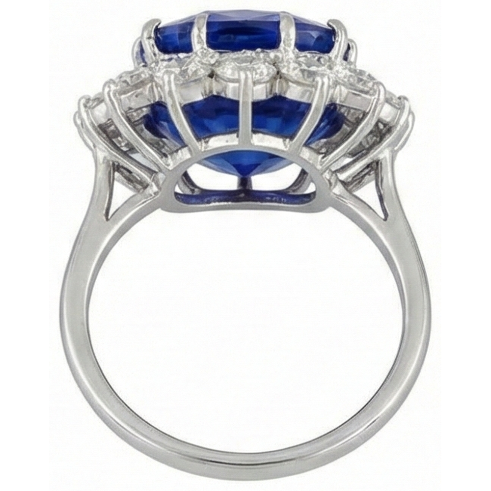 Cushion Tanzanite With Round Natural Earth Mined Diamond ( Not Lab Grown )s 5 Ct Ring New White Gold 14K