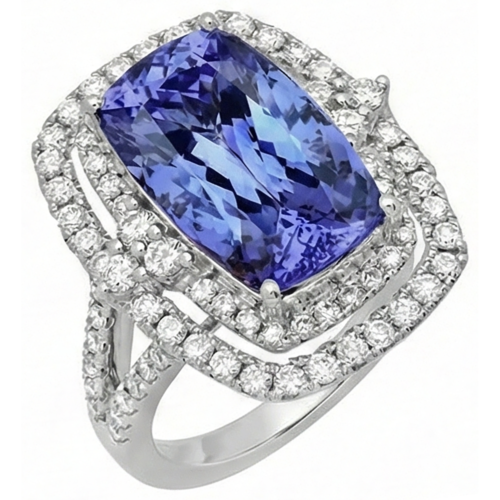 natural round tanzanite 7ct ring close up detail