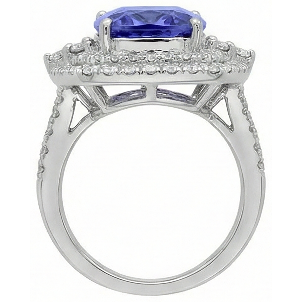 natural round tanzanite 7ct ring on white background