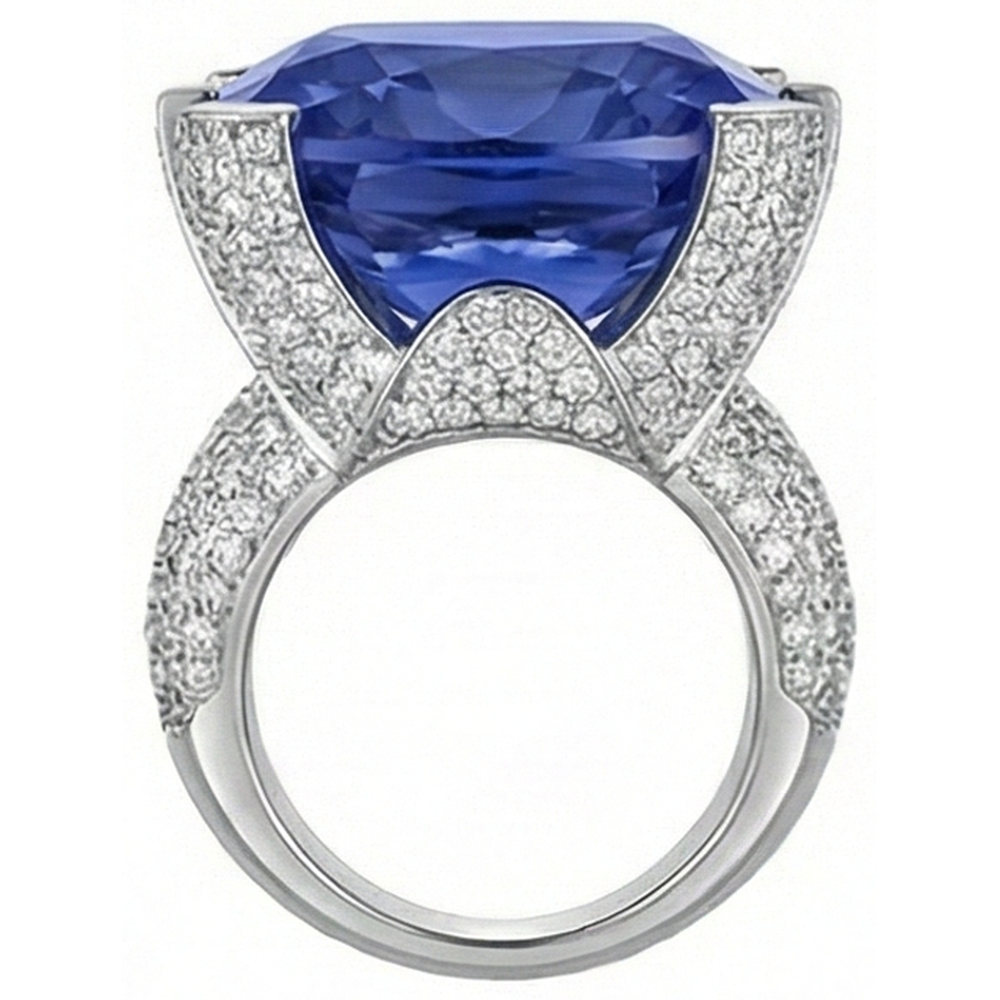 natural round tanzanite 8.50ct ring top view