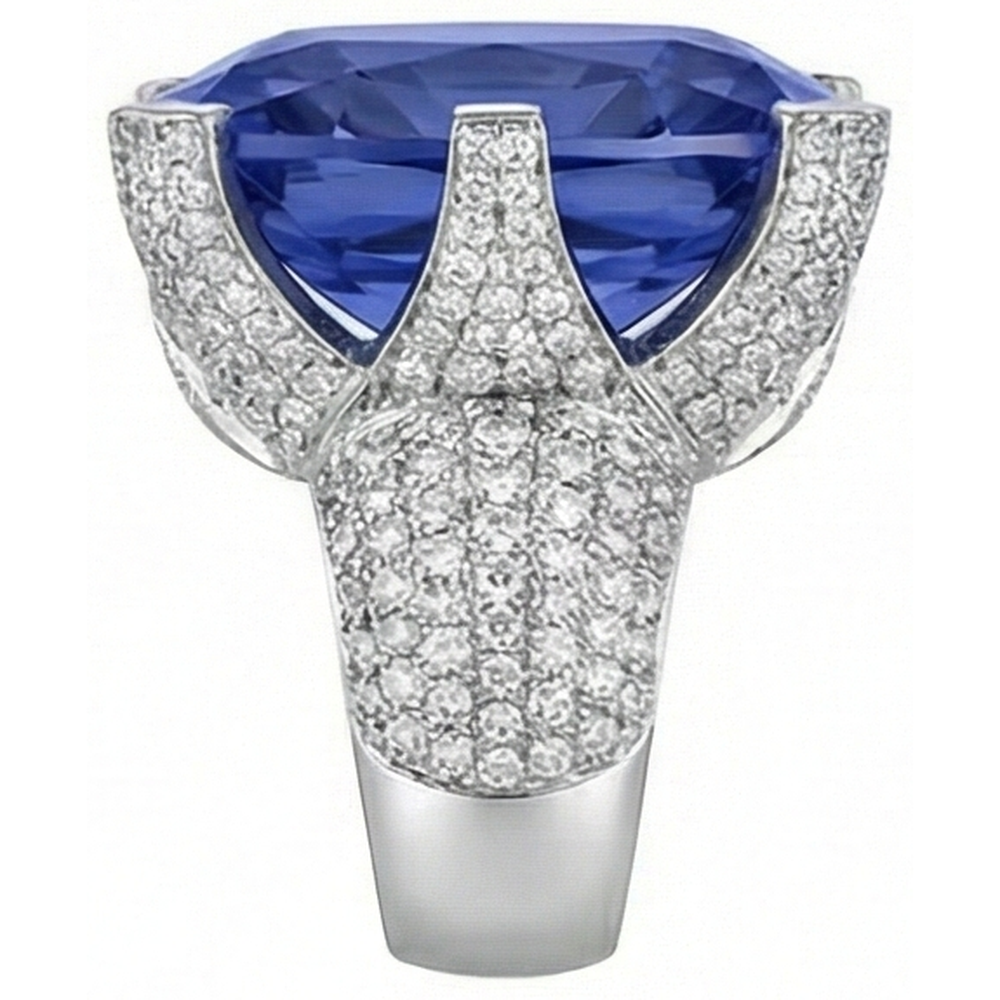 natural round tanzanite 8.50ct ring profile view