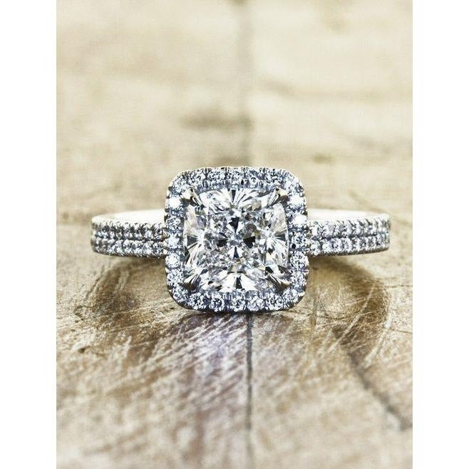 Cushion And Round Cut 3.20 Carats Genuine Diamond Halo Ring