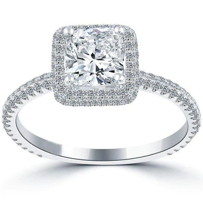 Cushion And Round Cut 3.80 Carats Real Diamond Halo Wedding Ring