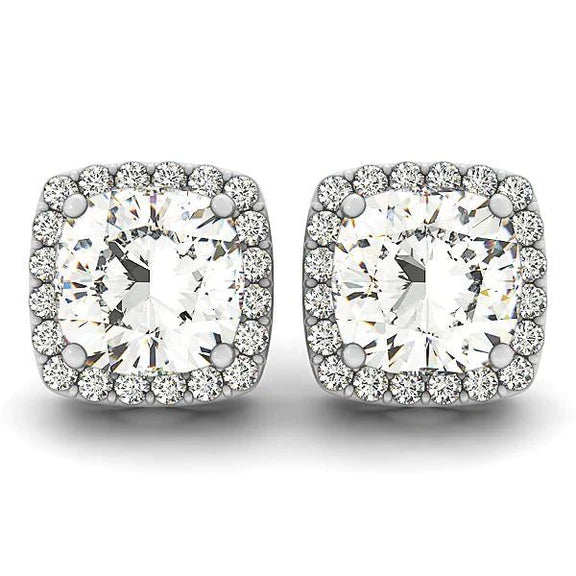 Cushion And Round Cut Halo Real Diamond Stud Earring 2.40 Carats