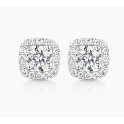 Cushion And Round Cut Natural Diamond Halo Stud Earrings 4 Carats