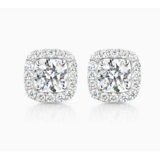 Cushion And Round Cut Natural Diamond Halo Stud Earrings 4 Carats