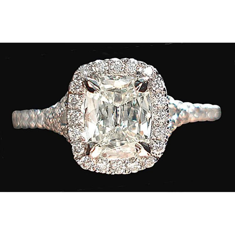 Cushion Center Halo Real Diamond Engagement Ring 3.75 Ct. White Gold 14K