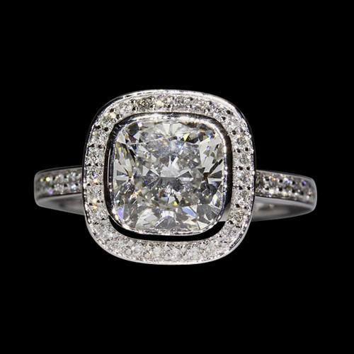 Cushion Center Halo Real Diamond Women Ring 4.01 Carats White Gold 14K