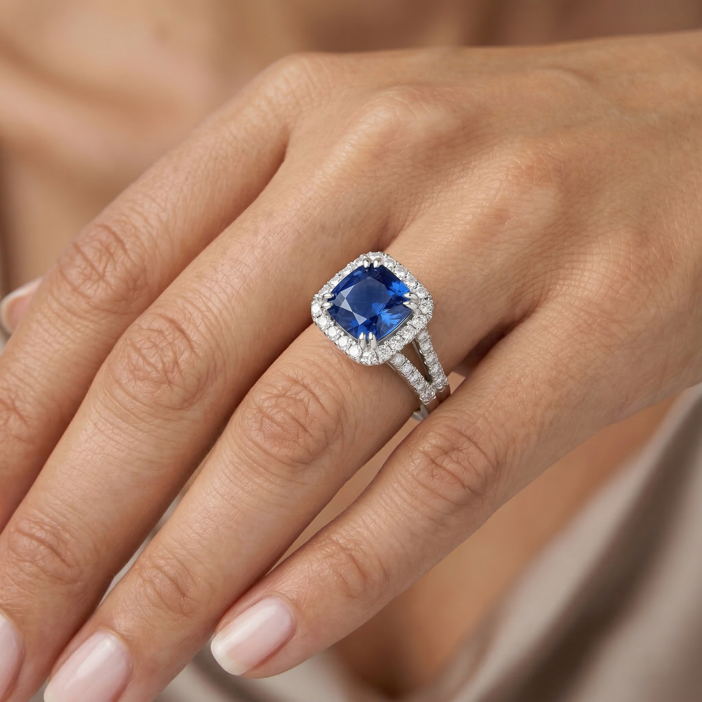 natural round sapphire 3ct ring with diamond accents