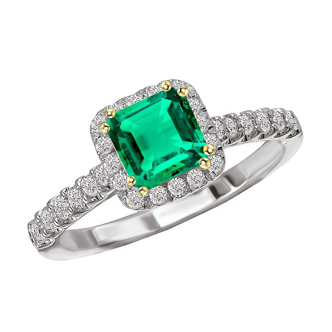 Emerald Precious Stone Ring 3-ct Two-Tone 14K Gold – main view