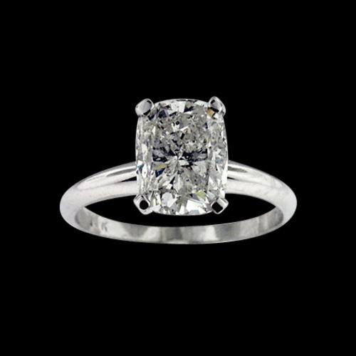 Cushion Cut 2.25 Carats Real Diamond Solitaire Ring 14K Gold White