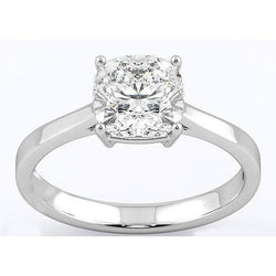 Cushion Cut 3 Ct Real Solitaire Diamond Ring White Gold 14K New