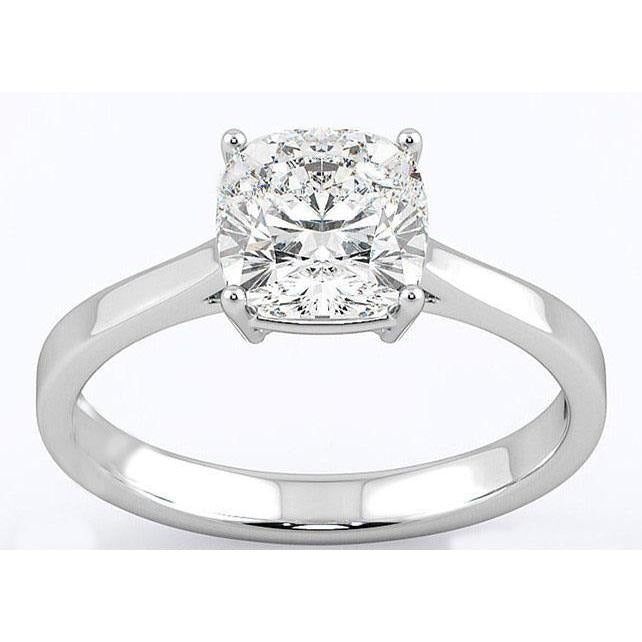 Cushion Cut 3 Ct Real Solitaire Diamond Ring White Gold 14K New