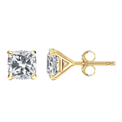 Cushion Cut 4.00 Ct Genuine Diamonds Studs Earrings Yellow Gold 14K