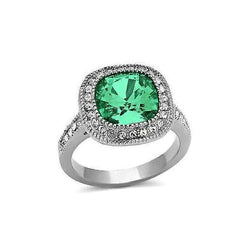 Cushion Cut Green Emerald And Natural Earth Mined Diamond Wedding Ring White Gold 14K 6.5 Ct