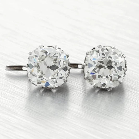 Cushion Cut Old Miner Genuine Diamond Stud Earring 2 Carats White Gold 14K