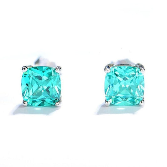 Cushion Cut Paraiba Tourmaline Stud Earrings