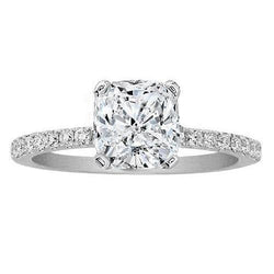 Cushion Cut Pave Set 3.50 Carats Natural Diamond Solitaire Ring With Accents