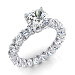 Cushion Cut Real Natural Earth Mined Diamond Ring 3 Carats With Round Diamonds