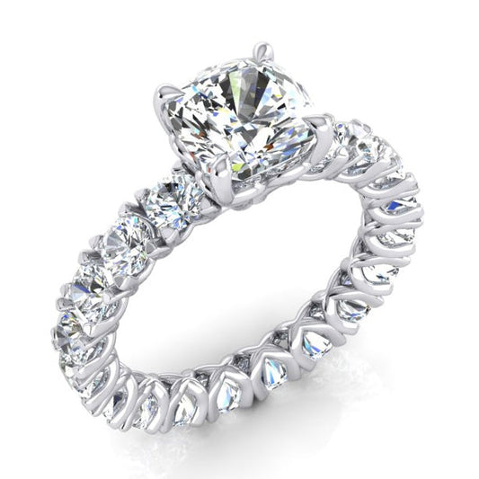 Cushion Cut Real Diamond Ring 3 Carats With Round Diamonds