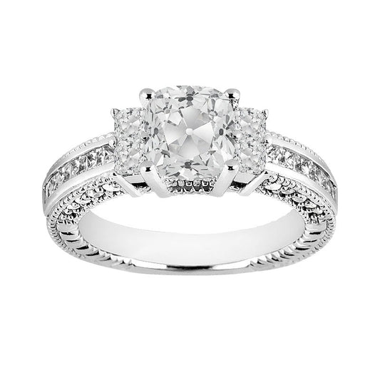 Cushion Engagement Real Old Miner Diamond Ring Channel Set 5.50 Carats