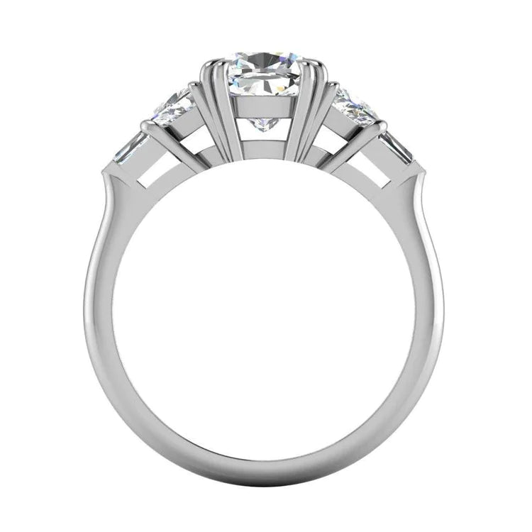 Cushion Genuine Diamond Engagement Ring Trillion Cut White Gold 18K