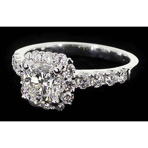 Cushion Genuine Diamond Engagement Ring Halo 2 Carats White Gold 