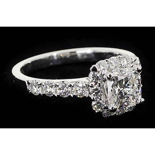 Cushion Genuine Diamond Engagement Ring Halo White Gold 14K