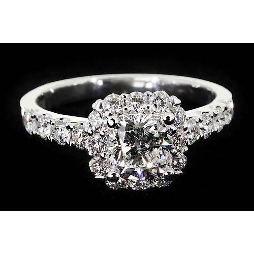 Cushion Genuine Diamond Engagement Ring Halo 2 Carats White Gold 14K