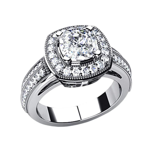 Cushion Genuine Diamond Halo Engagement Ring 6.50 Carats White Gold