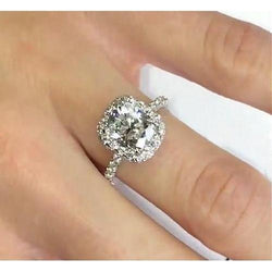 Cushion Halo Genuine Diamond Ring 4 Carat Pave Ring