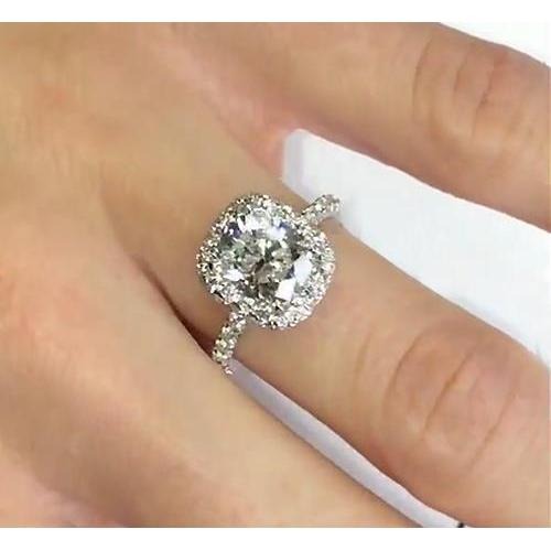 Cushion Halo Genuine Diamond Ring 4 Carat Pave Ring