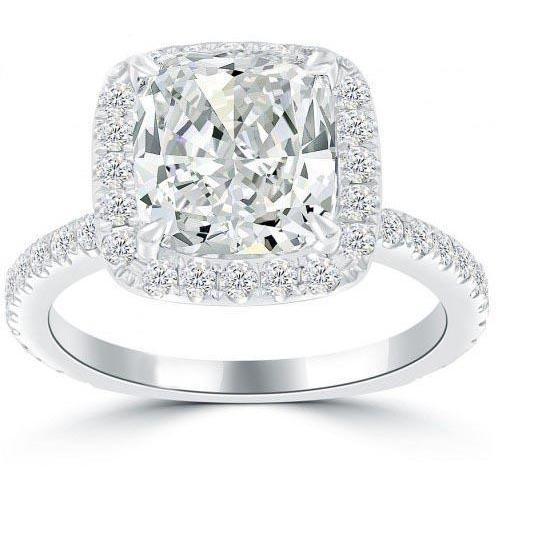 Cushion Halo Genuine Diamond Ring 4 Carats White Gold 14k