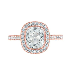 Cushion Halo Natural Earth Mined Diamond Old Mine Cut Ring Accented Bezel Set 3 Carats