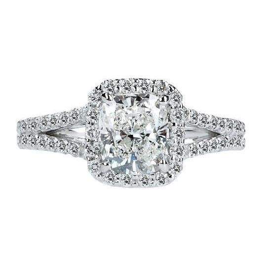 Cushion Halo Real Diamond Royal Engagement Ring 2.75 Carats White Gold 14K