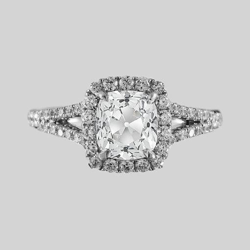 Cushion Halo Ring Old Cut Round Real Diamonds 3.75 Carats Split Shank