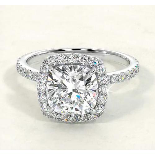 Cushion Natural Diamond Engagement Ring Halo White Gold 14K Jewelry