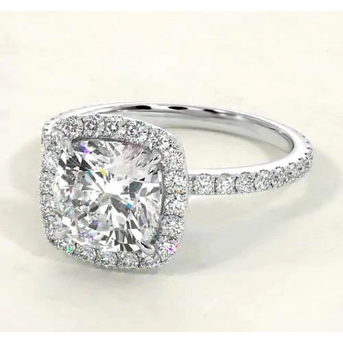 Cushion Natural Diamond Engagement Ring Halo White Gold 14K Jewelry