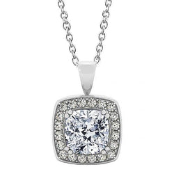 Cushion Natural Diamond Pendant Necklace Without Chain 2 Carats 14K White Gold
