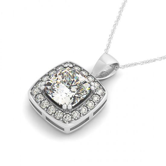 Cushion Natural Diamond Pendant Necklace Without Chain 2 Carats 14K White Gold