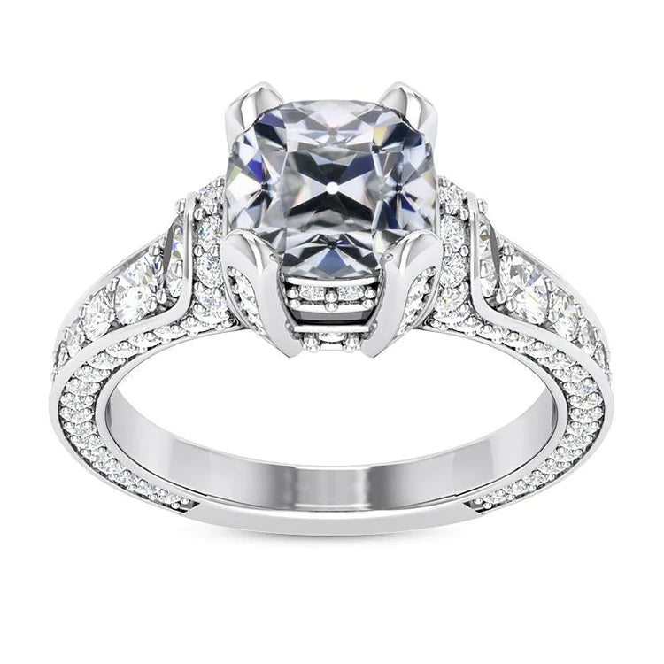 Cushion Old Cut Genuine Diamond Engagement Ring 14K White Gold 9.50 Carats