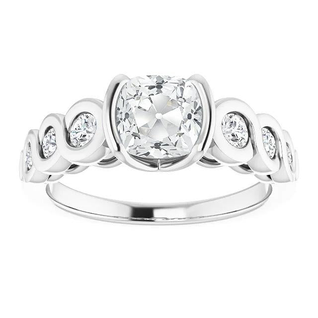 Cushion Old Cut Natural Diamond Anniversary Ring Infinity Style 4.50 Carats