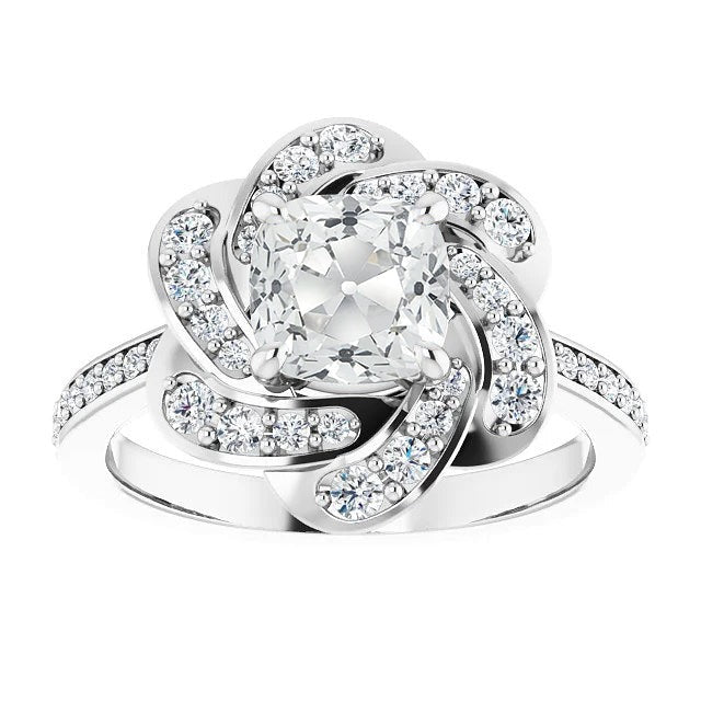 Cushion Old Cut Real Diamond Halo Ring Prong Twisted Style 8.25 Carats - Halo Ring-harrychadent.ca