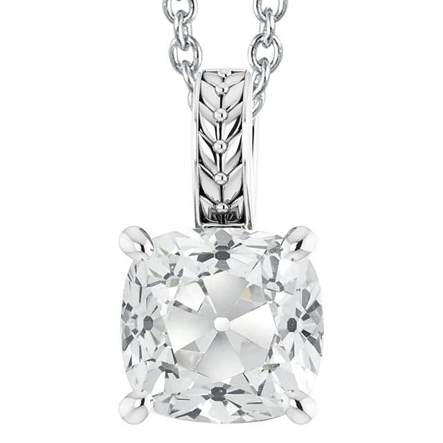 Cushion Old Cut Solitaire Genuine Diamond Pendant 5 Carats Slide Chain