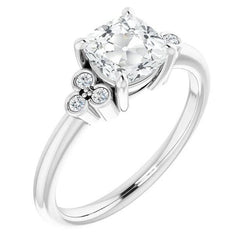 Cushion Old European Real Natural Earth Mined Diamond Wedding Ring With Accents 6 Carats