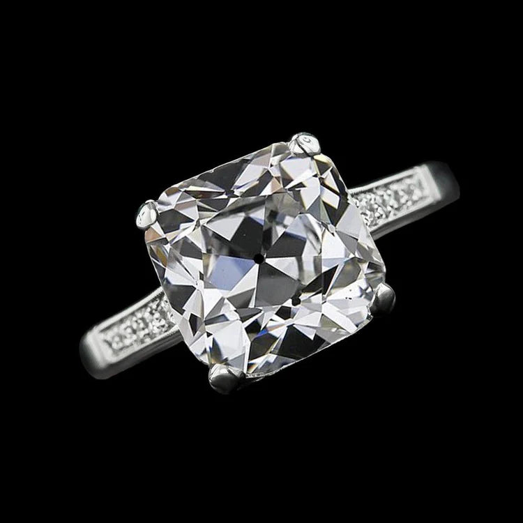 Cushion Old Mine Cut Genuine Diamond Ring 8 Carats Gold Ladies Jewelry