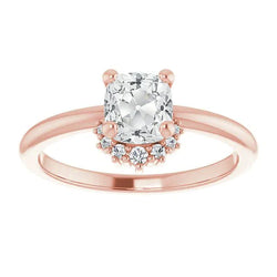 Cushion Old Mine Cut Genuine Natural Earth Mined Diamond Ring Prong Set Rose Gold Jewelry 4 Carats