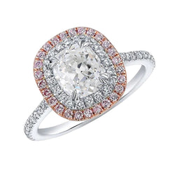 Cushion Old Mine Cut Natural Earth Mined Diamond Double Halo Pink Sapphire Ring 6 Carats