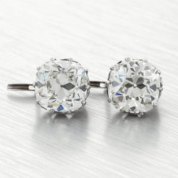Cushion Old Mine Cut Real 3 Carats Diamonds Studs Earring White Gold 14K