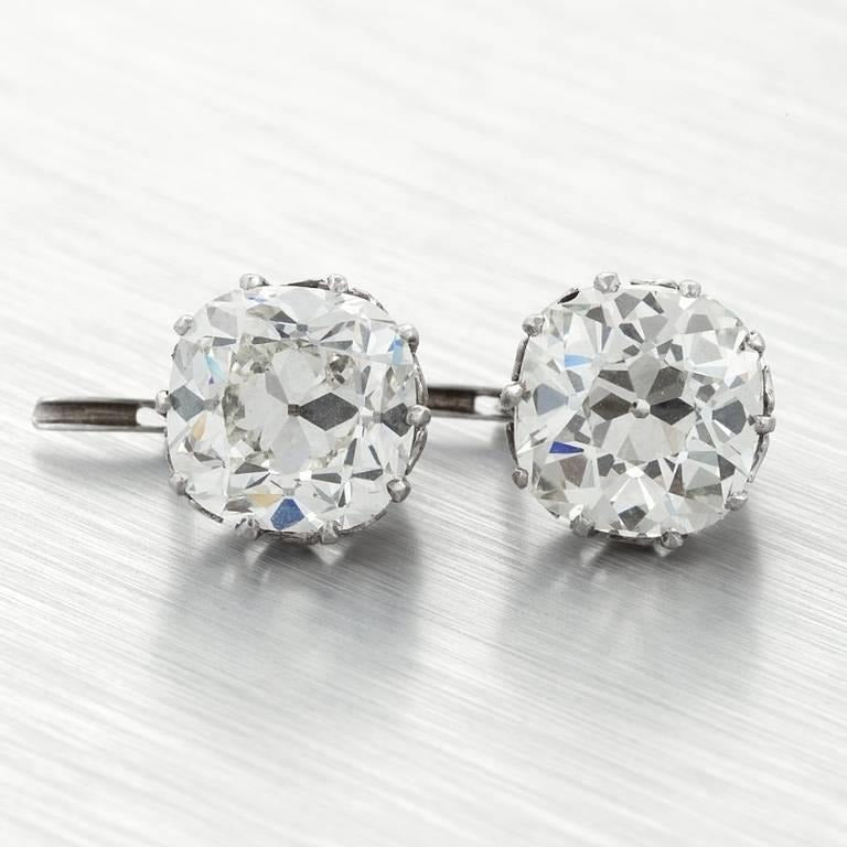 Cushion Old Mine Cut Real 3 Carats Diamonds Studs Earring White Gold 14K - Stud Earrings-harrychadent.ca